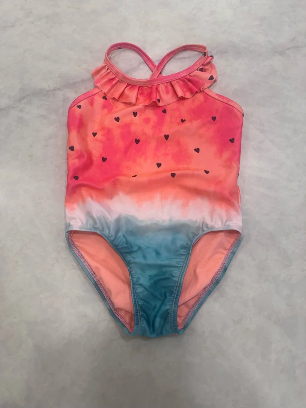 Jumping Beans Pink to Blue Ombre Heart Ruffle One-Piece Swimsuit
